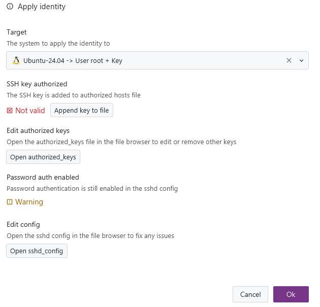 Identity Apply Dialog Identity Apply Dialog
